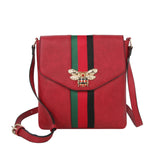 Queen bee & stripe flapover crossbody bag - red