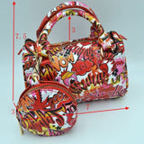 Mini graffiti bag with coin wallet - red