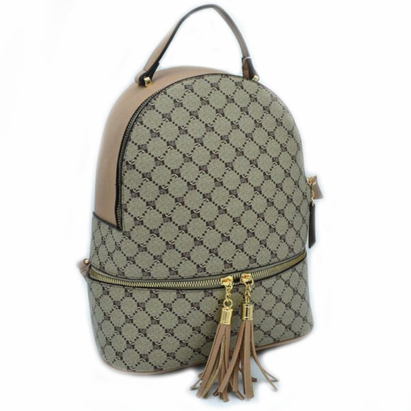 Monogram pattern backpack - taupe/brown
