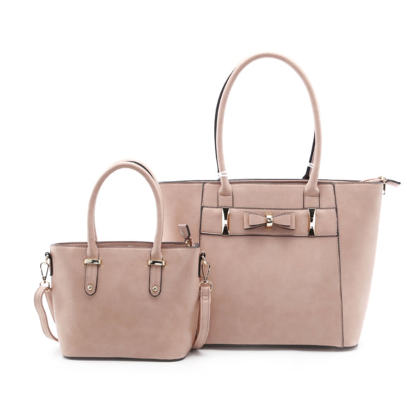 2-in-1 Ribbon tote and small crossbody bag - pink