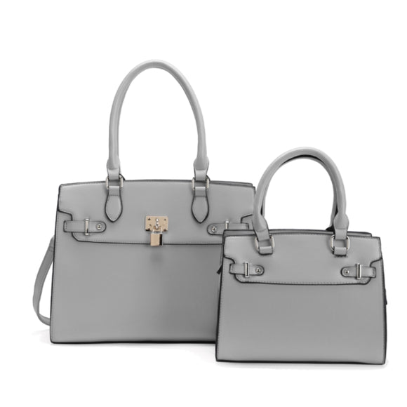 2-in-1 decorated lock tote set - grey