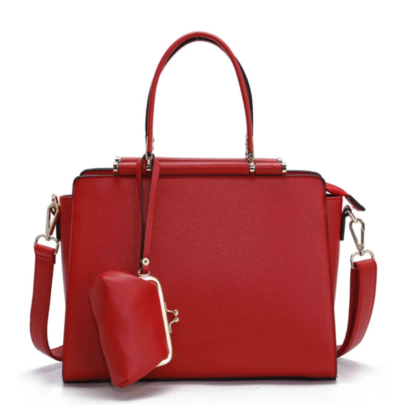 Textured tote with coin wallet - red