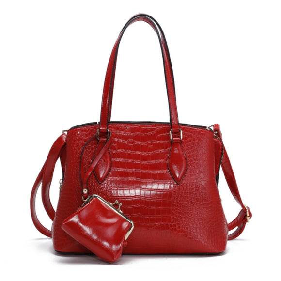 Crocodile pattern tote with coin wallet - red