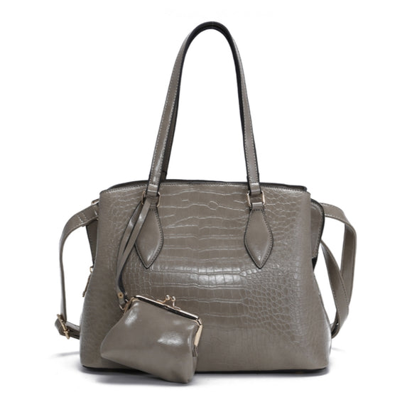 Crocodile pattern tote with coin wallet - grey