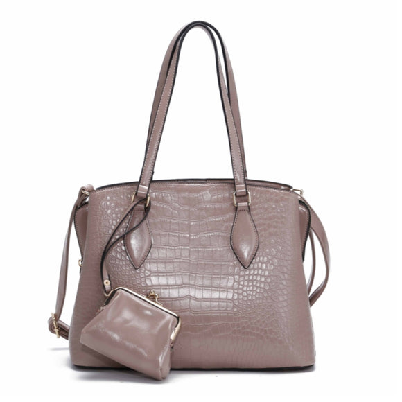 Crocodile pattern tote with coin wallet - lavender