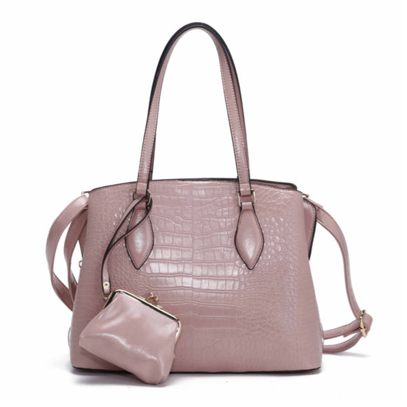 Crocodile pattern tote with coin wallet - pink