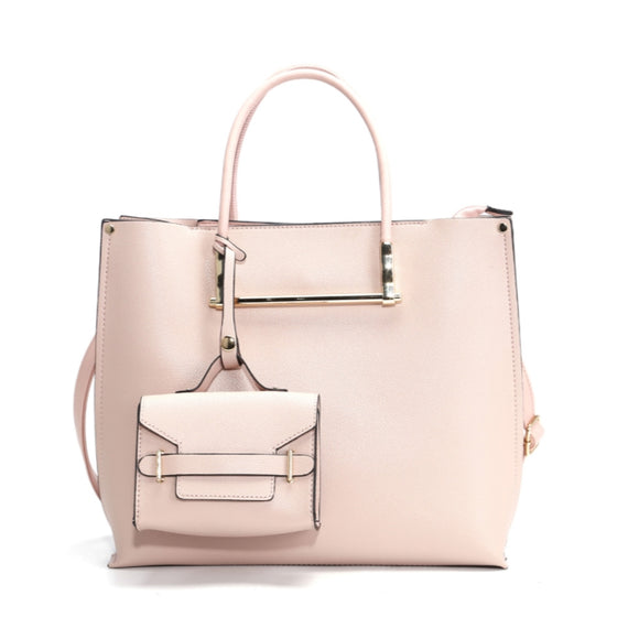 Textured tote with mini bag - pink