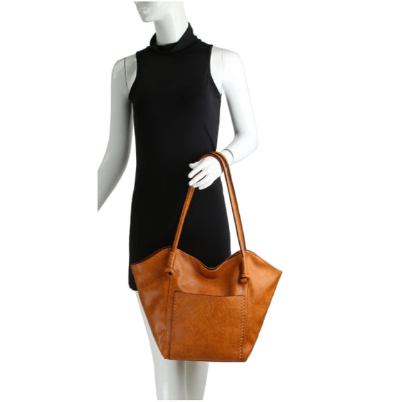 Heart shape tote with wallet - brown