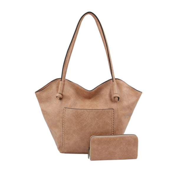 Heart shape tote with wallet - blush