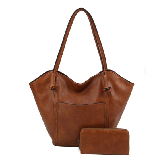 Heart shape tote with wallet - coffee