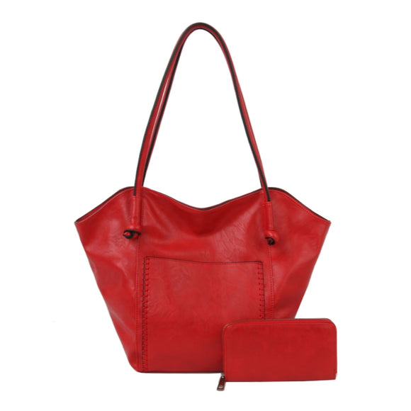 Heart shape tote with wallet - red