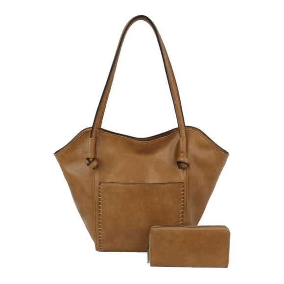 Heart shape tote with wallet - stone