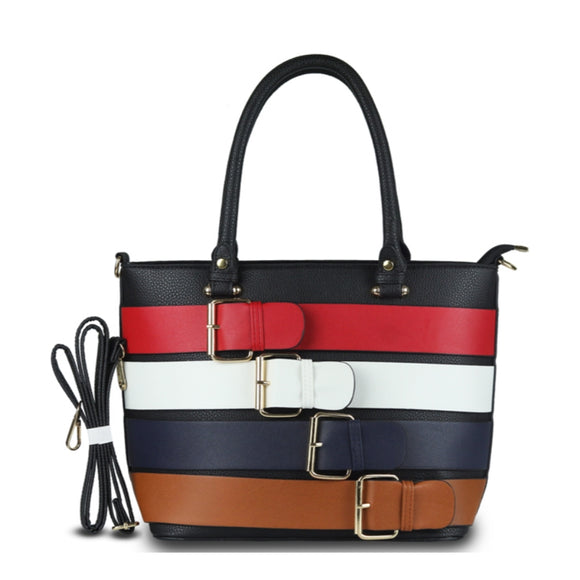 Belted detail tote - black/red