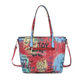 3-in-1 graffiti handbag set with wallet - multi 3