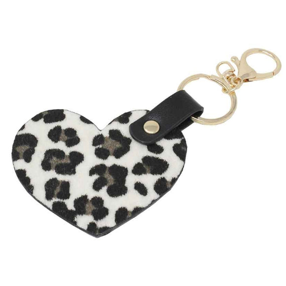 [12pcs] Leopard pattern fur heart key chain - black/white ($2.75/pc)