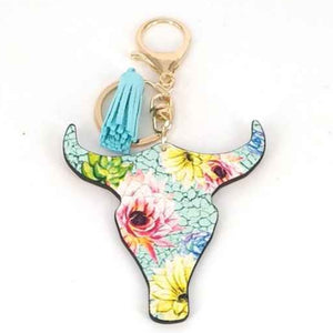 [12pcs] Cow& flower print keychain - blue ($3/pc)