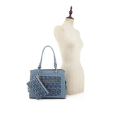 Monogram pattern tote with pouch - blue