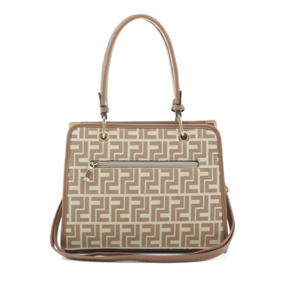 Monogram pattern tote with pouch - taupe