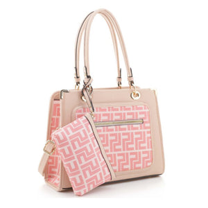Monogram pattern tote with pouch - pink