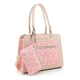 Monogram pattern tote with pouch - pink