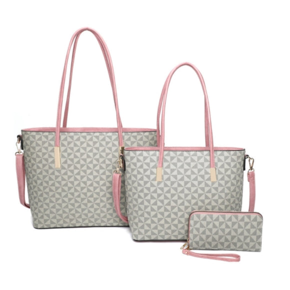 3-in-1 monogram tote with wallet - pink