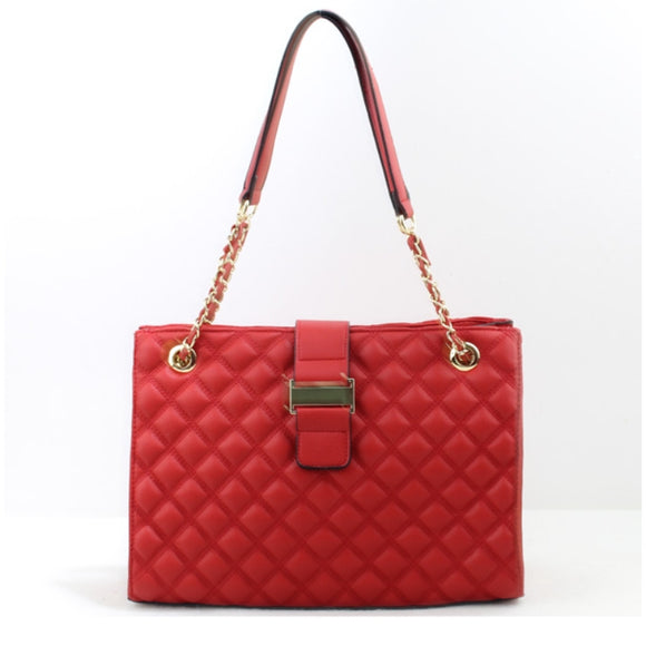 Quilted chain shoulder bag - red