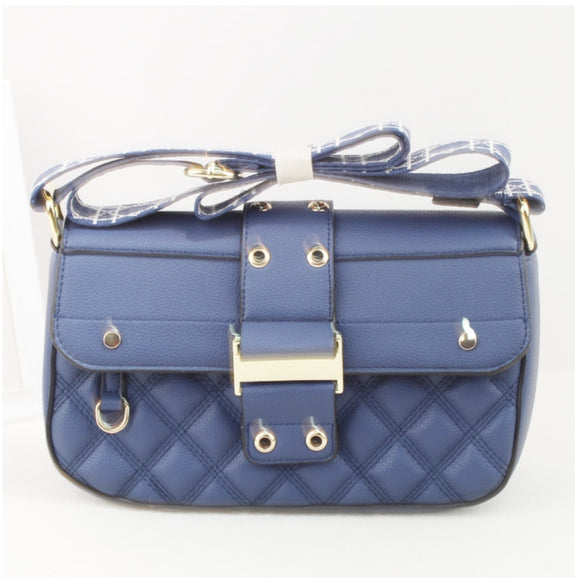 Grommet & quilted crossbody bag - blue
