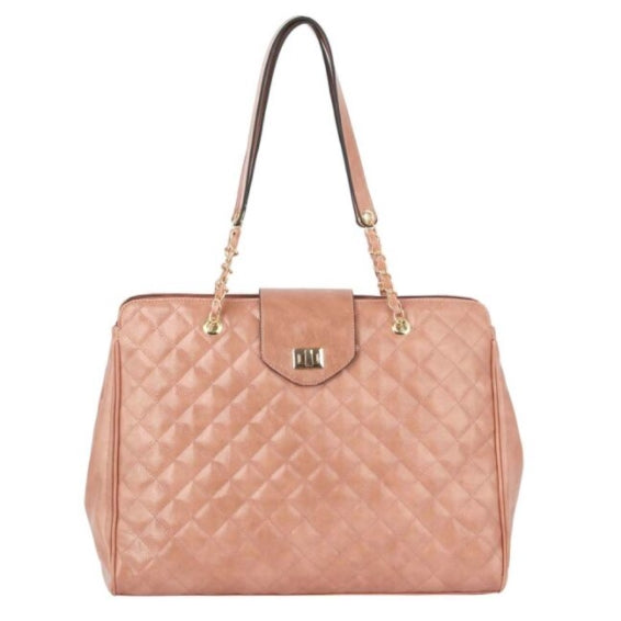 Quilted turn-lock chain tote - mauve