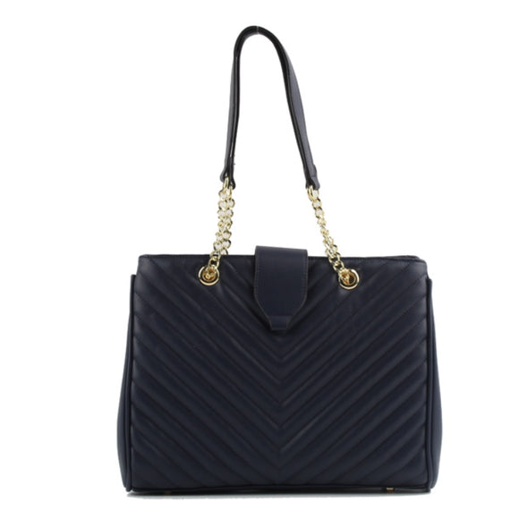 Chevron quilted chain tote - blue