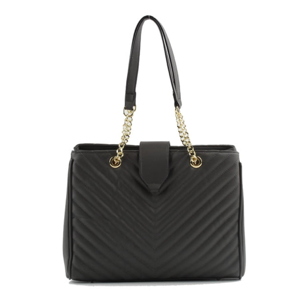 Chevron quilted chain tote - gray