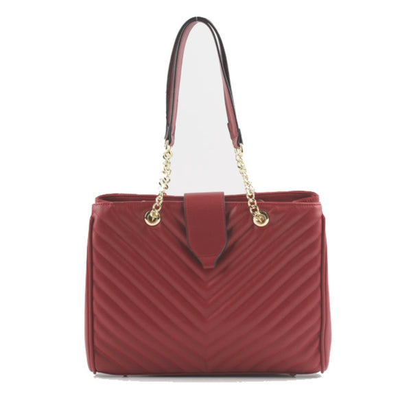 Chevron quilted chain tote - red
