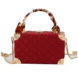 Quilted boxy frame satchel with metal handle - red