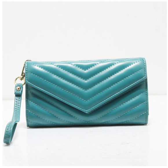 Chevron quilted wallet - cyan