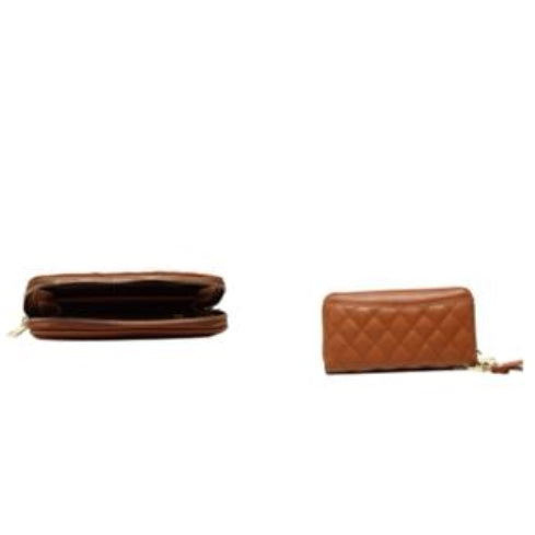 Diamond quilted zipper closure wallet - brown
