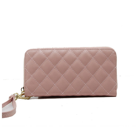 Diamond quilted zipper closure wallet - pink
