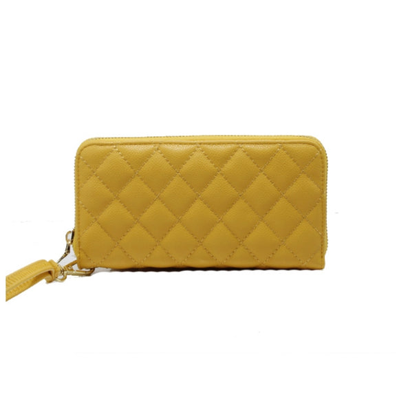 Diamond quilted zipper closure wallet - yellow