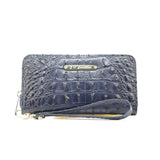 Crocodile embossed zipper closure wallet - blue