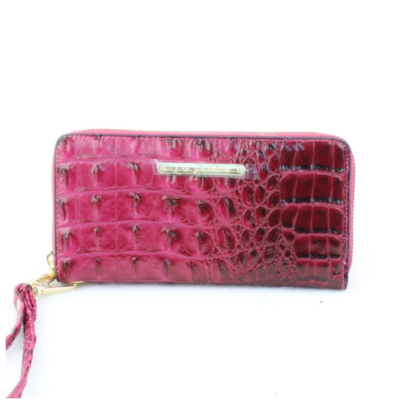 Crocodile embossed zipper closure wallet - hot pink