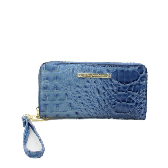 Crocodile embossed zipper closure wallet - light blue