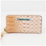 Crocodile embossed zipper closure wallet - pink