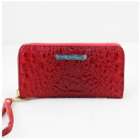 Crocodile embossed zipper closure wallet - red