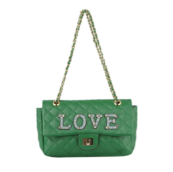 Quilted turn-lock chain shoulder bag - green