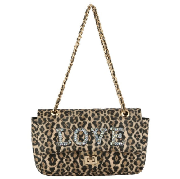 LOVE chain shoulder bag - leopard tan