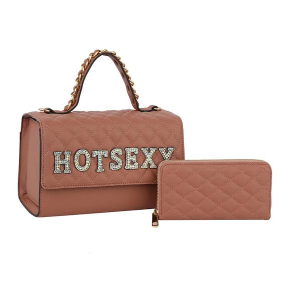 HOT SEXY quilted boxy bag with wallet - mauve