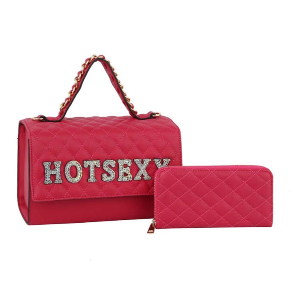 HOT SEXY quilted boxy bag with wallet - dark fuchsia