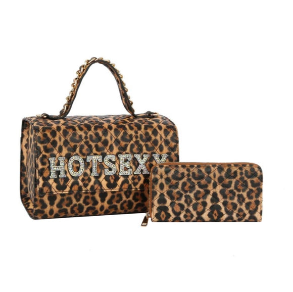 HOT SEXY quilted boxy bag with wallet - leopard brown
