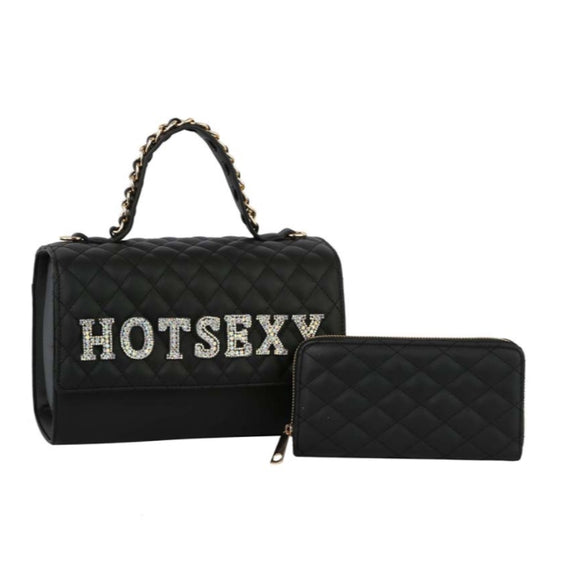 HOT SEXY quilted boxy bag with wallet - black