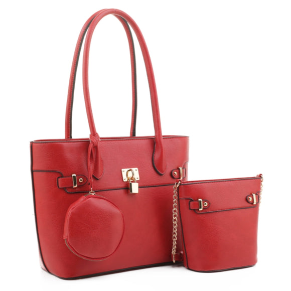 3-in-1 tote and chain crossbody bag set - red