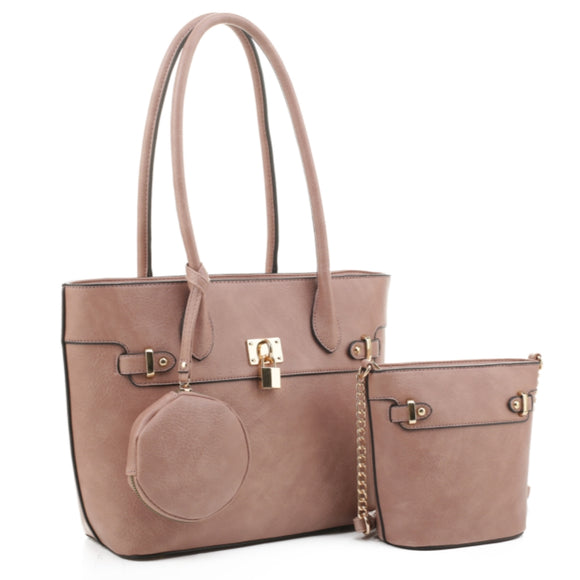 3-in-1 tote and chain crossbody bag set - blush