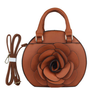 Flower round satchel bag - tan